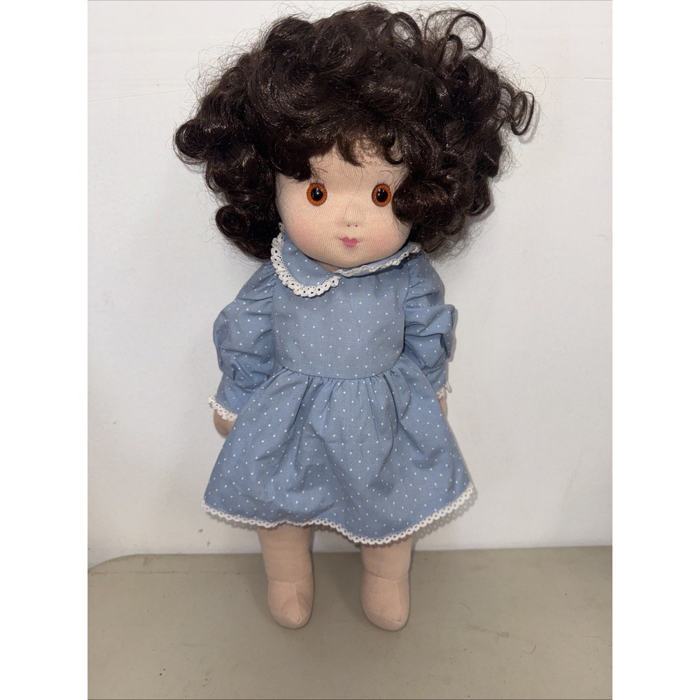 20" Tender Heart Treasures Vintage Cloth Doll with blue dress gorham